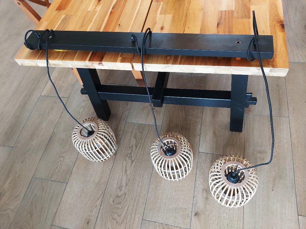 Hanglamp Ikea 3 incl. gloeilampen, Huis en Inrichting, Ophalen, 50 tot 75 cm, Modern, metaal en bamboe, Zo goed als nieuw