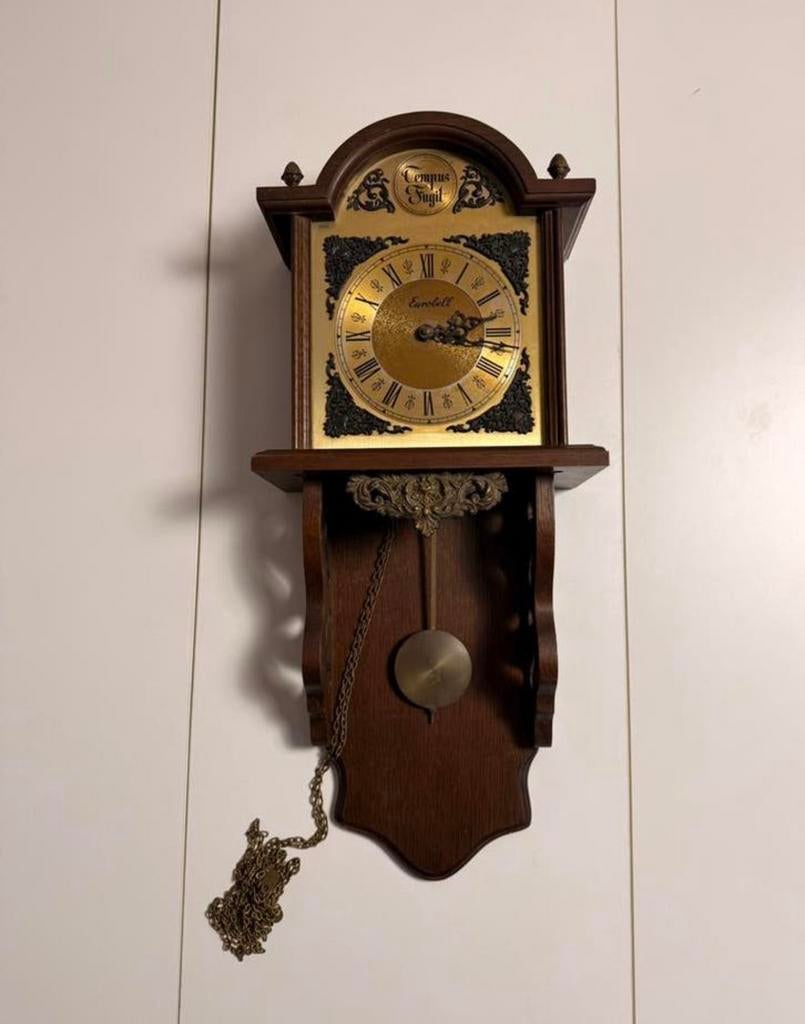 Antieke vintage Houten hangklok - mechanisch & werkend!, Ophalen