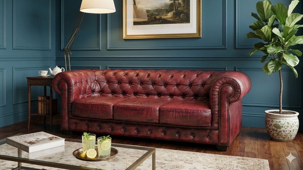 Authentique Canapé Chesterfield Anglais de Prestige, Maison & Meubles, Canapés | Salons, Enlèvement, Utilisé, Cuir