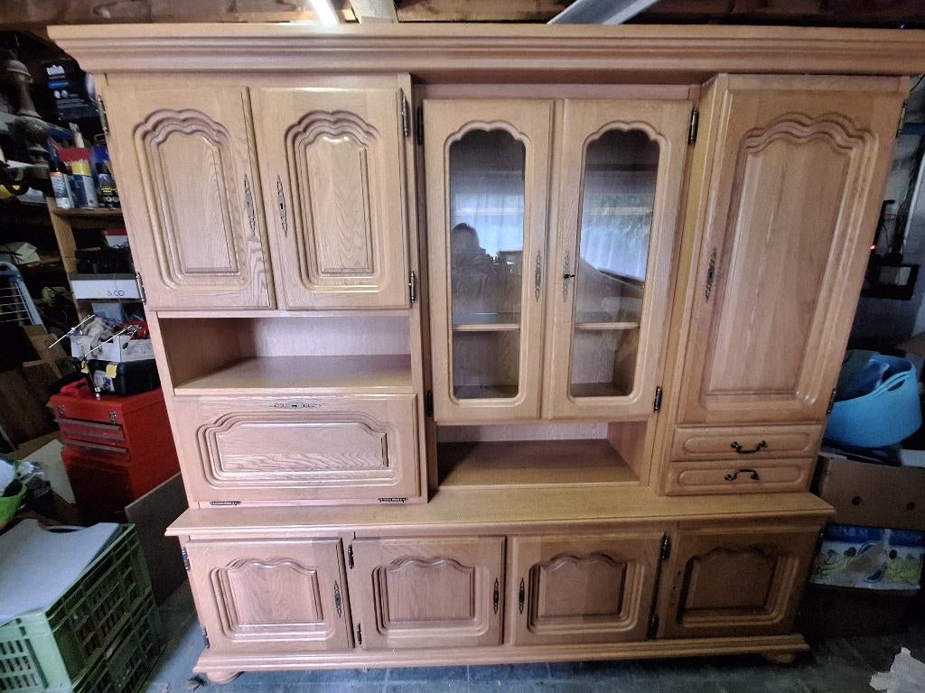 Prachtig Blank Eiken Wandmeubel / Buffetkast - goede staat, Huis en Inrichting, Kasten | Buffetkasten, Ophalen, Glas, Gebruikt