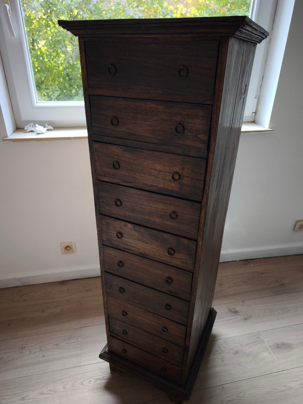 Chiffonnier en bois cerisier – 9 tiroirs – Style rustique, Enlèvement
