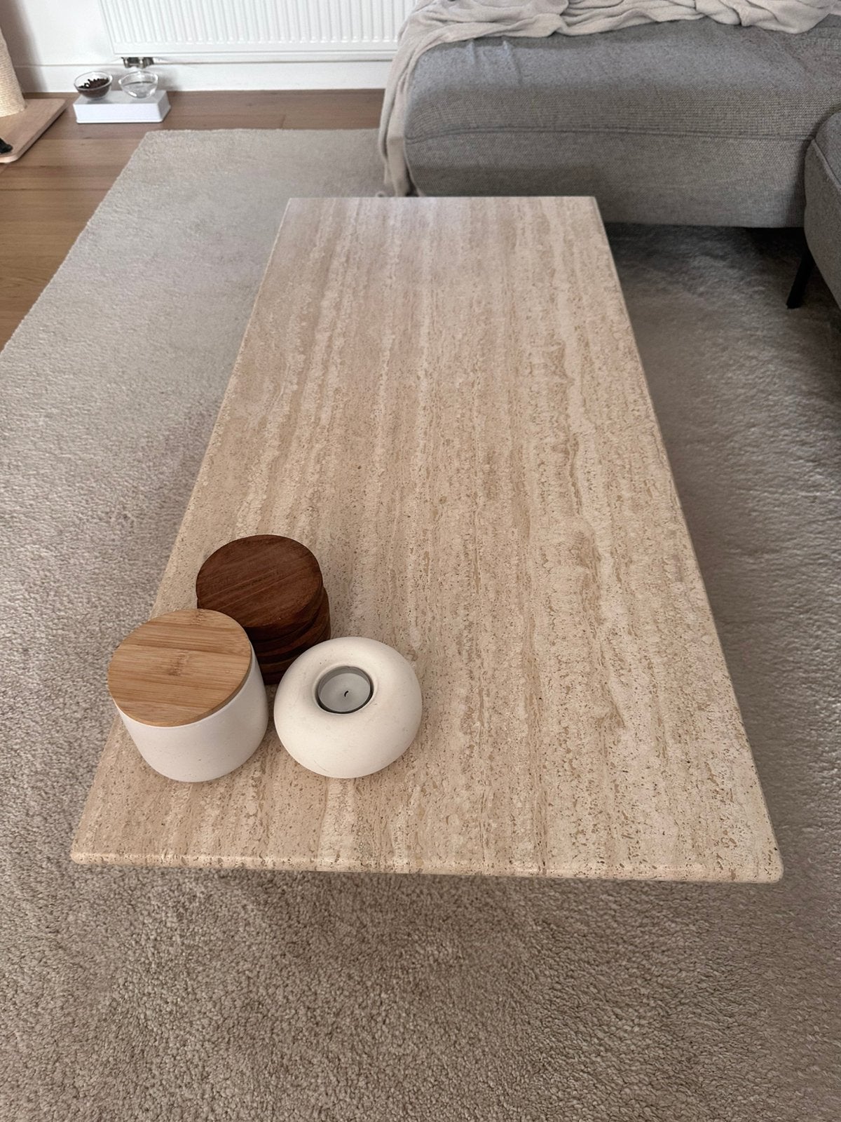 Vintage Travertin Salontafel, Maison & Meubles, 100 à 150 cm, Comme neuf, Enlèvement, 50 à 100 cm