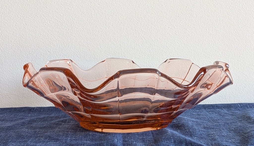 Coupe Art Déco en verre rose, style Luxval Val Saint Lambert, Enlèvement ou Envoi