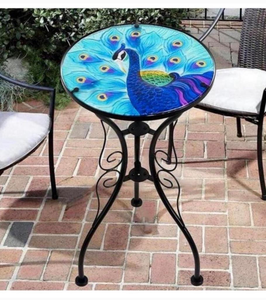 Table d'appoint Peacock en fer et verre en mosaïque Nouveau, Neuf, Enlèvement ou Envoi, Rond, Moins de 55 cm