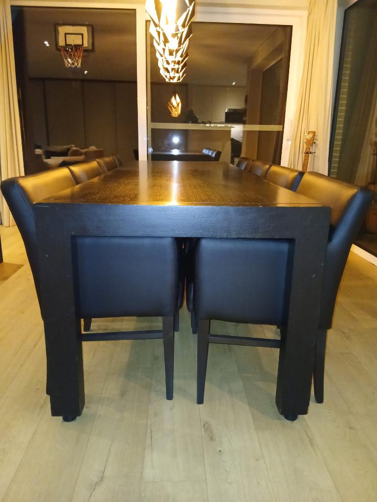 Stevige zwarte eettafel uitschuifbaar tot 320cm, Ophalen, Gebruikt, 200 cm of meer, 50 tot 100 cm