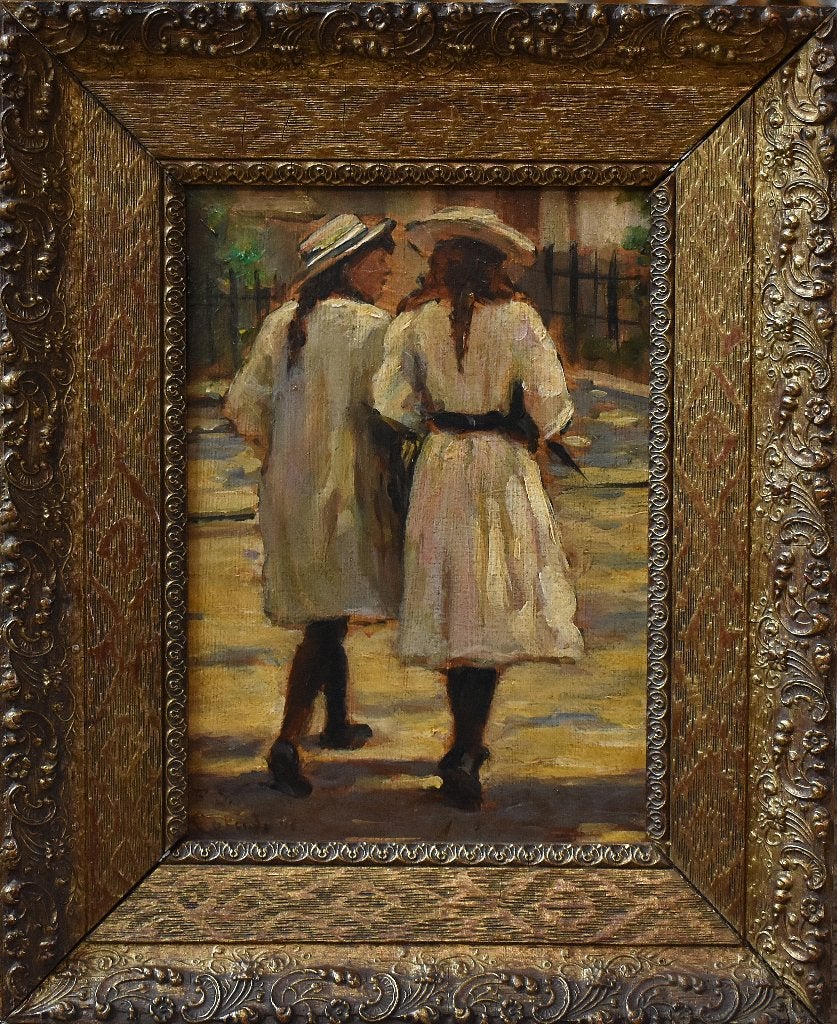 Jeunes filles en déplacement ==Frans Smeers., Antiquités & Art, Portrait ou Personnes, Enlèvement ou Envoi, Peinture à l'huile