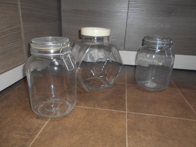 3 Grote glazen voorraadpotten, Ophalen of Verzenden, Zo goed als nieuw, Glas