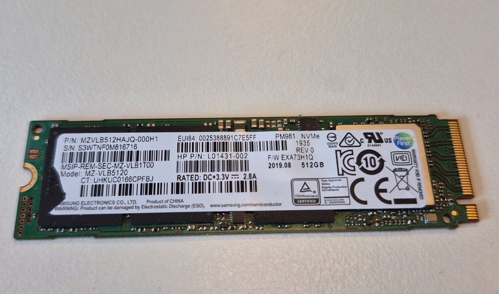SAMSUNG PM981 - 512GB - M2 - DRAM NVME SSD, Computers en Software, Intern, Refurbished, Ophalen of Verzenden, Samsung