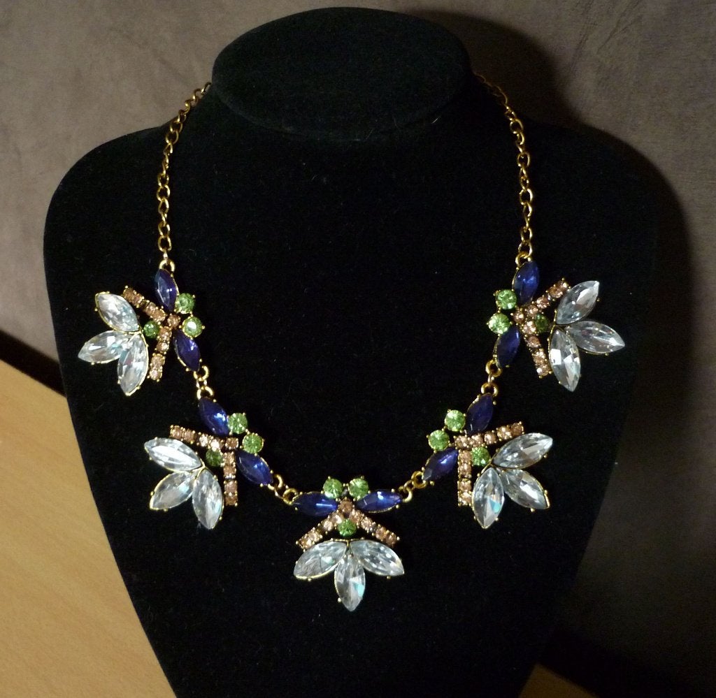 Bronskleurige ketting met veelkleurige strass bloemcreatie, Ophalen of Verzenden