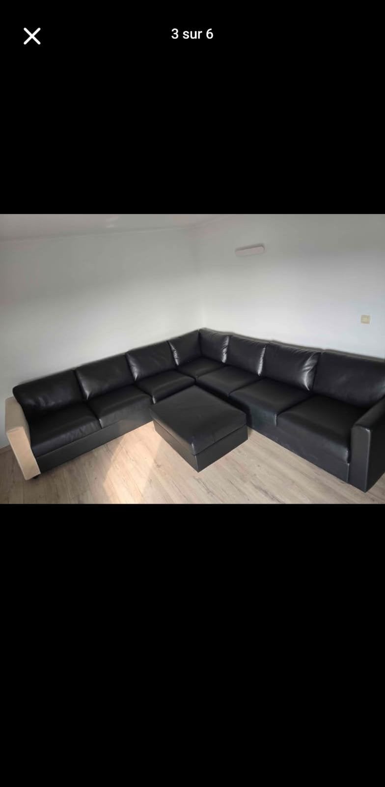 Canapé Ikea noir simili cuir avec meridienne, Maison & Meubles, Enlèvement, Comme neuf