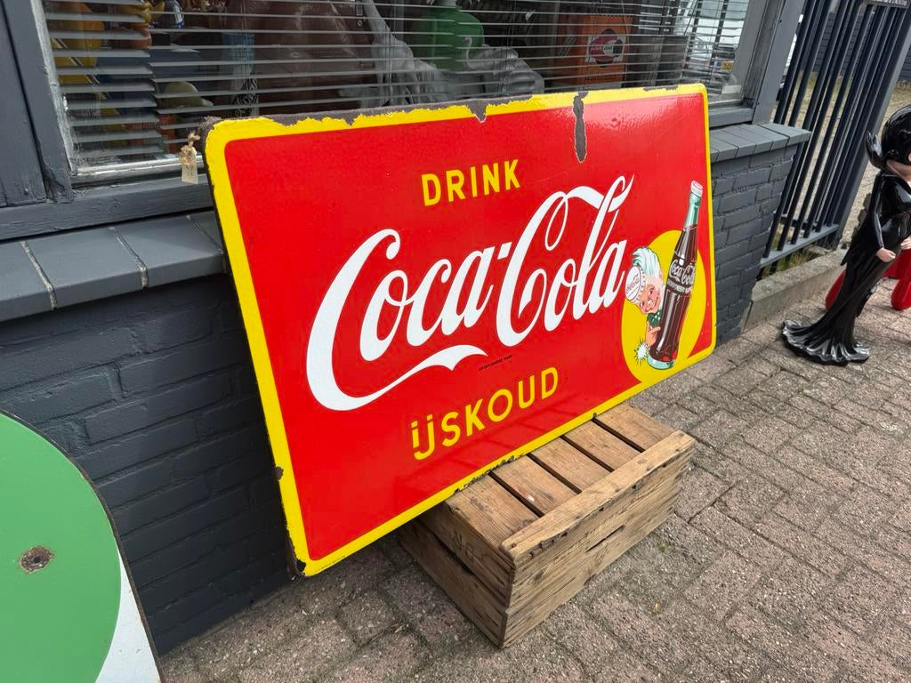 Grand panneau d'affichage ancien en émail Coca Cola, Enlèvement, Utilisé, Panneau publicitaire