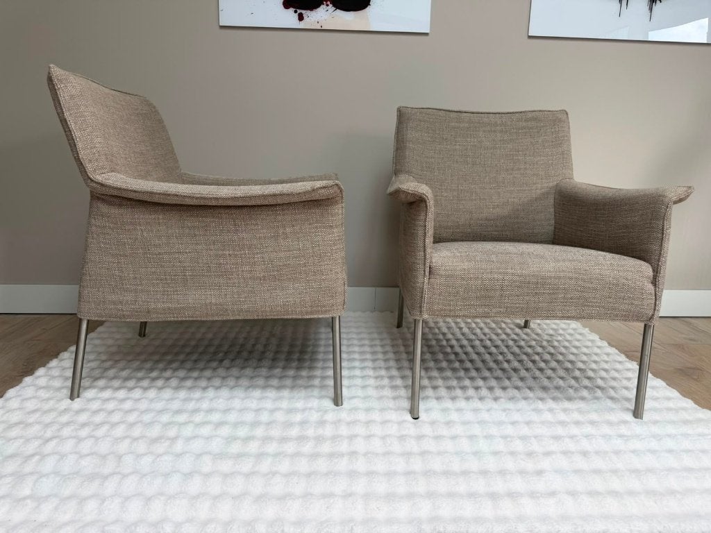 Design en stock Limec - Lot de 2 - Parfait état, Maison & Meubles, Fauteuils, Comme neuf, Métal, Tissus, 50 à 75 cm, 75 à 100 cm