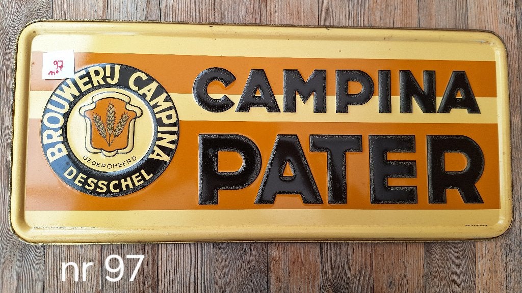 reclame bord Campina Pater metaal (nr97), Ophalen, Gebruikt, Reclamebord, Plaat of Schild, Overige merken