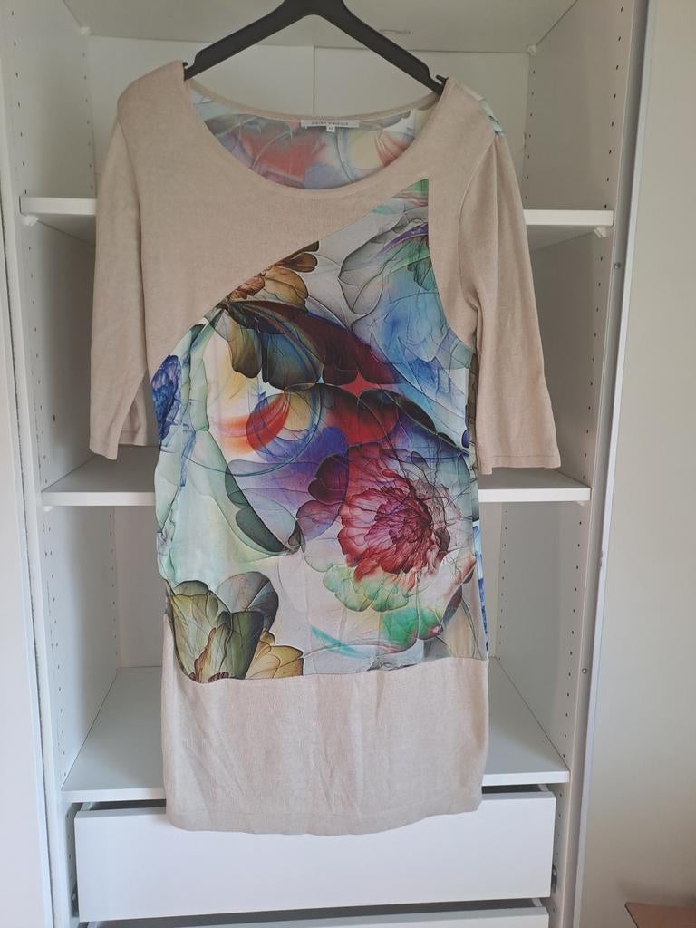 Mt 42 Robe beige à manches mi-longues, fleurs multicolores, Vêtements | Femmes, Robes, Taille 42/44 (L), Comme neuf, Enlèvement ou Envoi