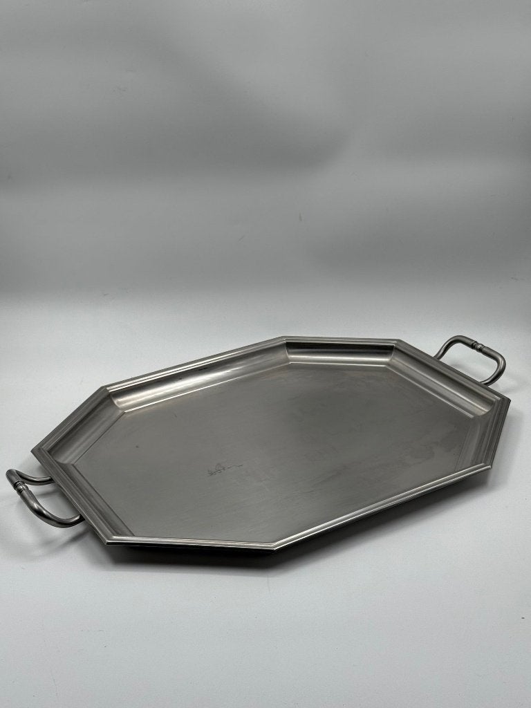 Vintage achthoekig dienblad Jean Couzon, verzilverd, Ophalen, Zilver