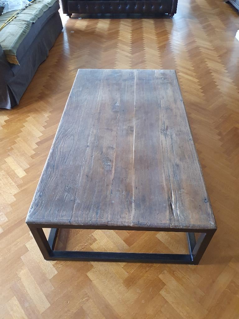 Table basse | Bois et acier | Sobre, rustique, intemporel, Maison & Meubles, Tables | Tables de salon, Comme neuf, 50 à 100 cm