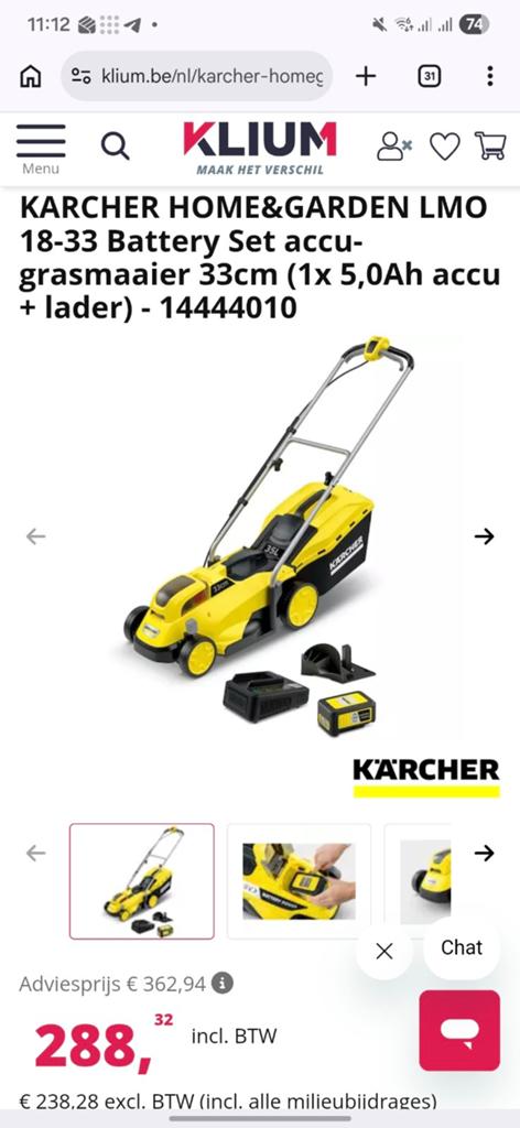 Kärcher LMO 18‑33 inclusief batterijset — nieuw en ongebruik, Ophalen, Cirkelmaaier, Nieuw, Accu-grasmaaier