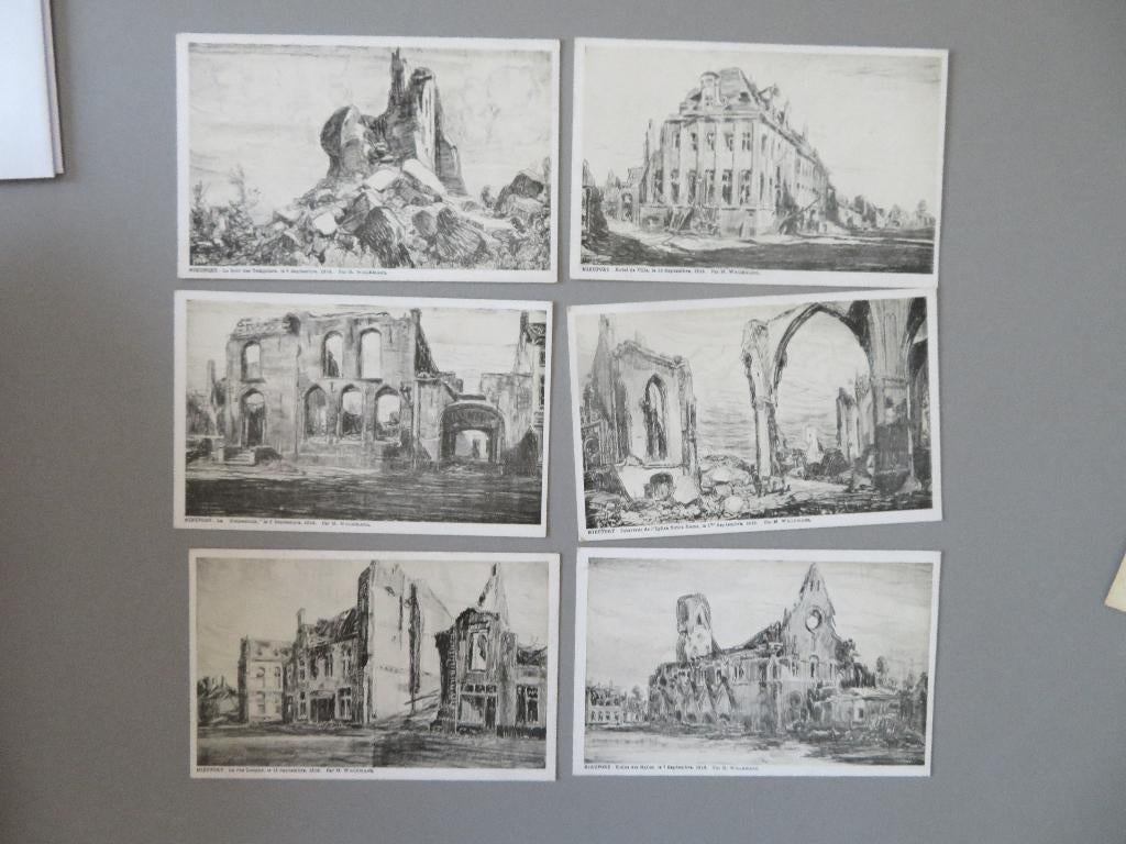 6 pk WO1 illustrator M. Wagemans ruines te Nieuwpoort, Verzamelen, Militaria | Algemeen, Ophalen of Verzenden, Overige soorten