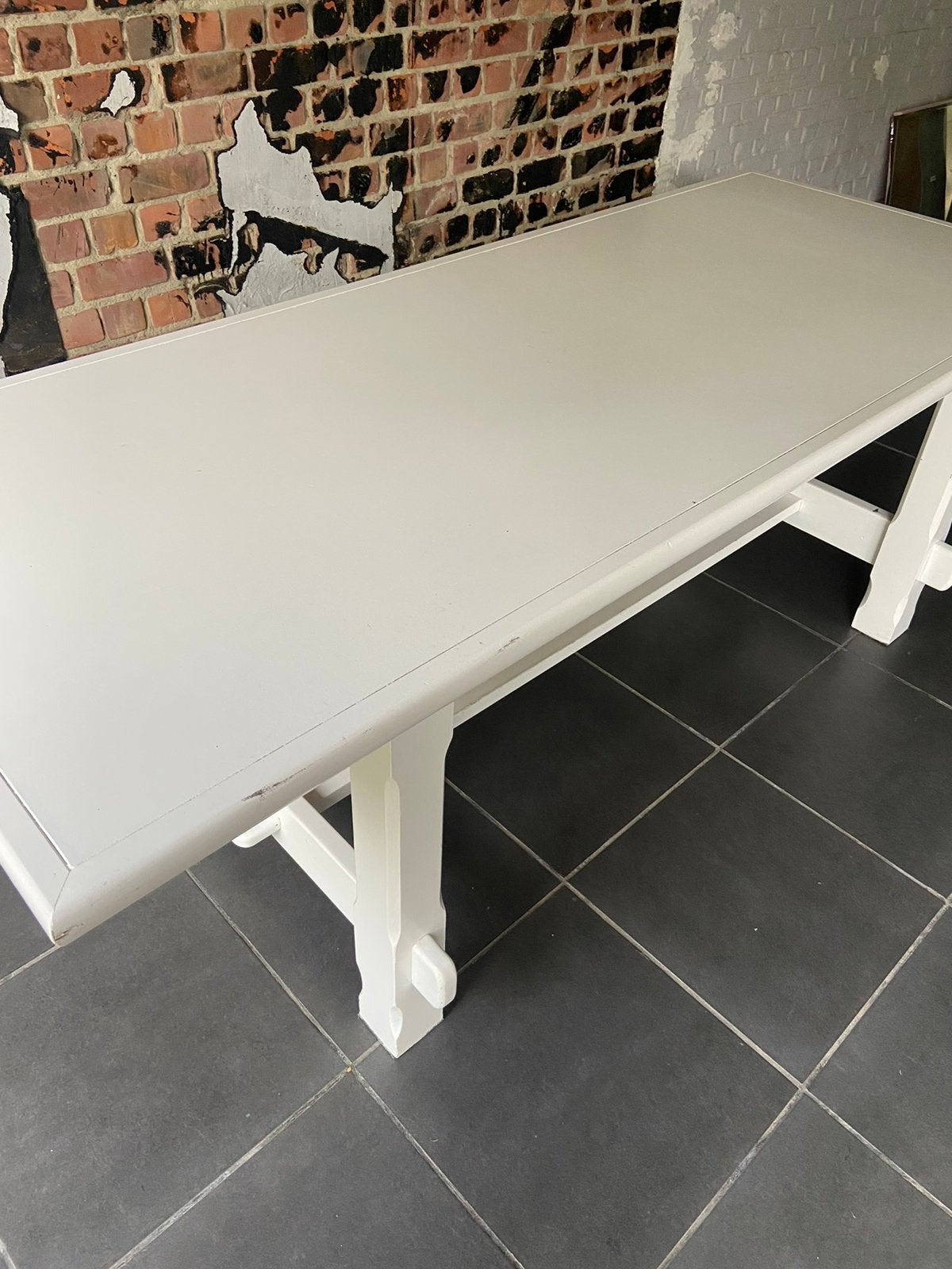Witte houten kloostertafel 200cm, Ophalen, Zo goed als nieuw, Vijf personen of meer, Rechthoekig