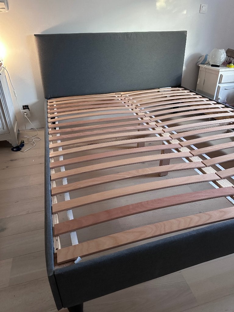 Lit IKEA 160x200 + sommiers, Gris, Tissu, Comme neuf, Enlèvement
