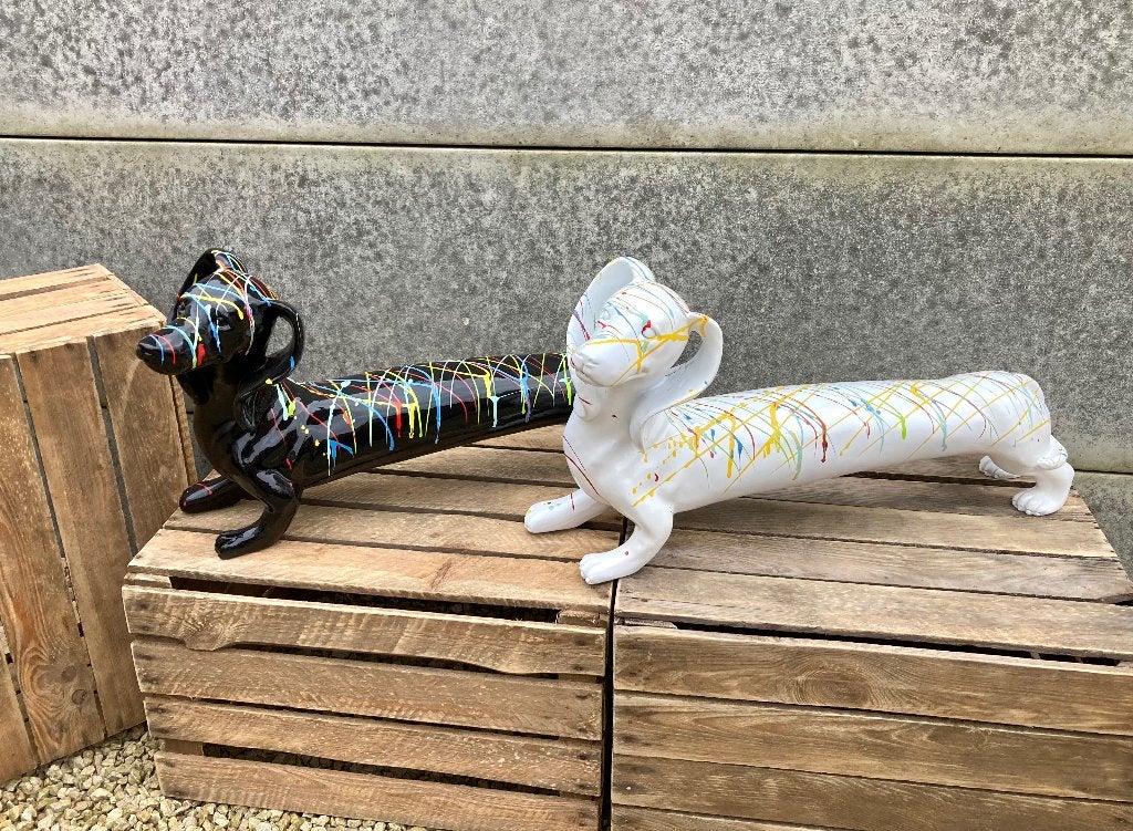 Tuinbeeld teckel L63 x H33Cm, Ophalen, Nieuw, Overige materialen, Dierenbeeld