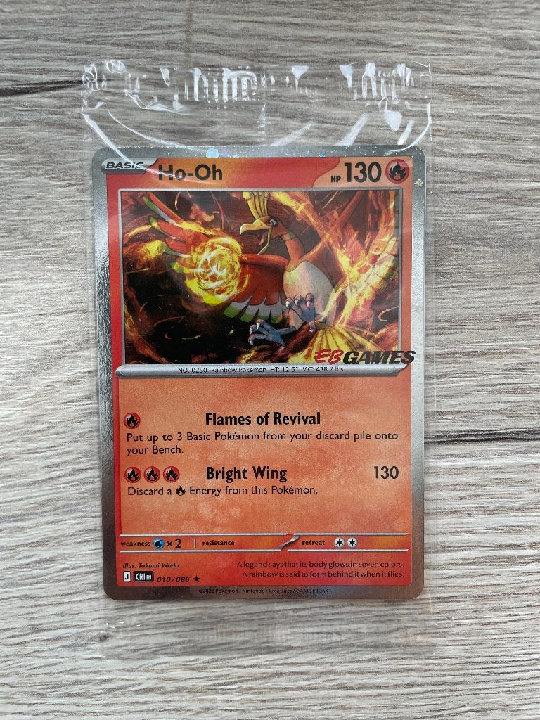 Ho-Oh Promo Pokemon (xCRI 010) Chaos Rising EB Games sealed!, Enlèvement ou Envoi, Neuf, Cartes en vrac, Foil