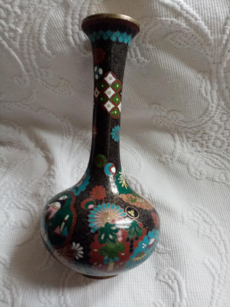 Japanse cloisonnevaas van metaal/koper 1900s 16cm, Antiek en Kunst, Antiek | Vazen, Ophalen of Verzenden