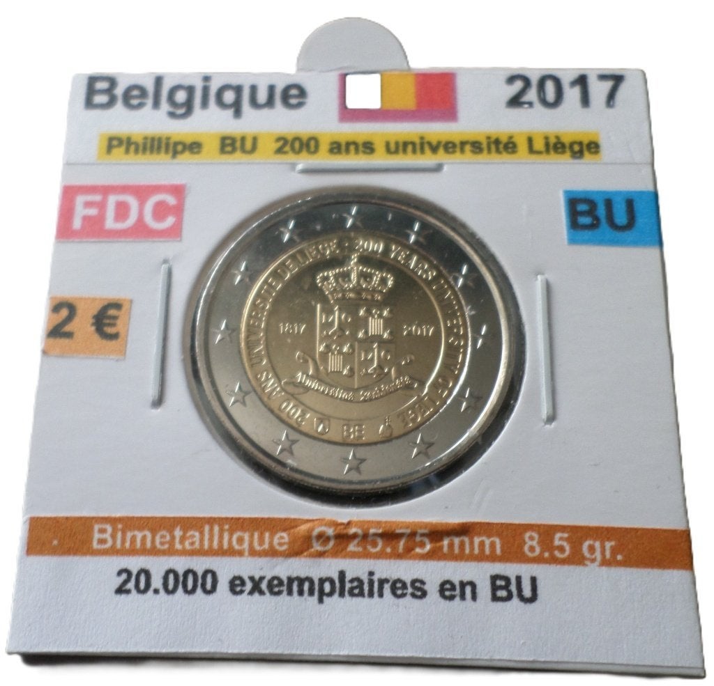 Belgique RARE 2 € Philippe Liege 2017 FDC/ BU 20.000 ex., Timbres & Monnaies, Envoi, Belgique, 2 euros, Monnaie en vrac