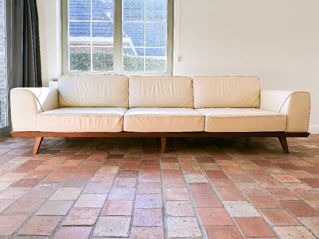 Lederen designsofa 3/4 zit, Huis en Inrichting, Zetels | Zetels, Gebruikt, Rechte bank, Driepersoons, 250 tot 300 cm, 75 tot 100 cm
