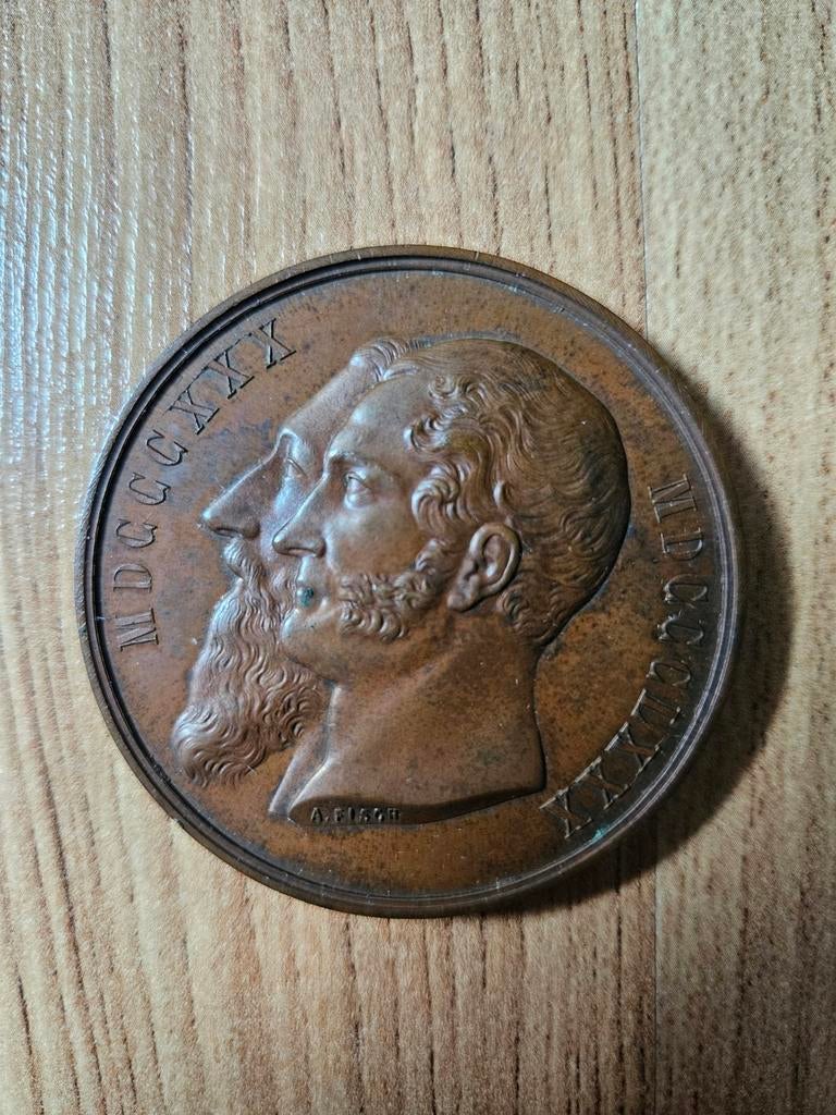 Bronzen medaille  A. FISH Buste van Leopold I en Leopold II, Enlèvement