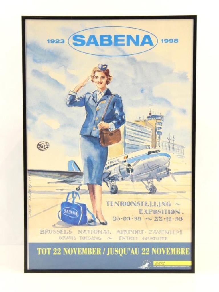 Affiche originale de la Sabena encadrée (1998), Enlèvement ou Envoi, Utilisé, Carte, Photo ou Gravure