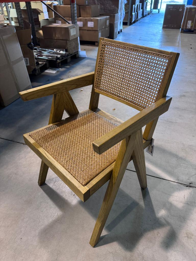 Madam Stoltz Houten Rattan Chandigarh Stoel 50x50x84cm, Ophalen, Nieuw, Hout, Eén