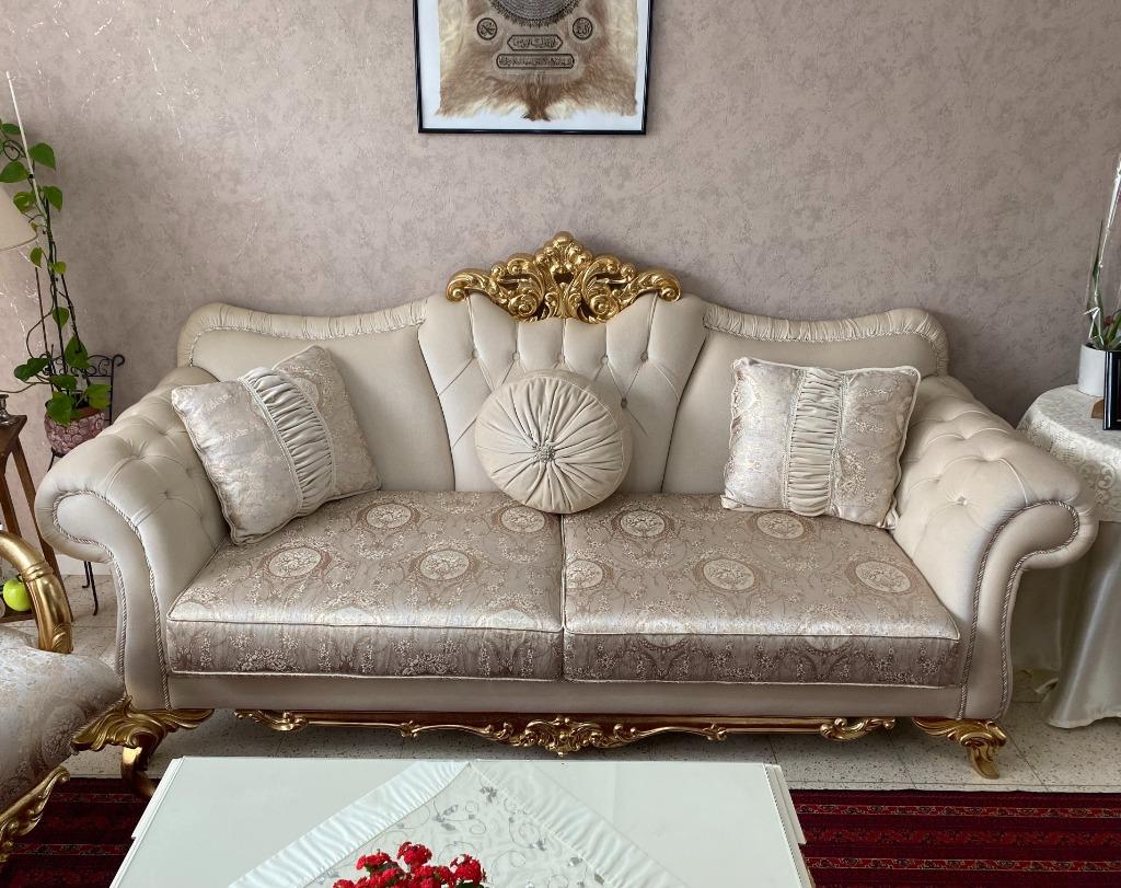 Set: Luxe Barok/Victoriaans Salon + Eettafel met 6 Stoelen, Huis en Inrichting, Zetels | Zetels, Zo goed als nieuw, Rechte bank