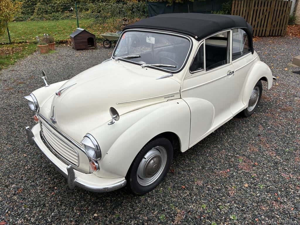 Morris minor tourer cabriolet 1968, Auto's, Zwart, Cabriolet, Wit, Handgeschakeld