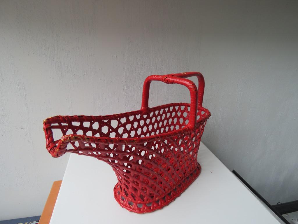 Vintage rieten wijnfleshouder rood, Ophalen of Verzenden