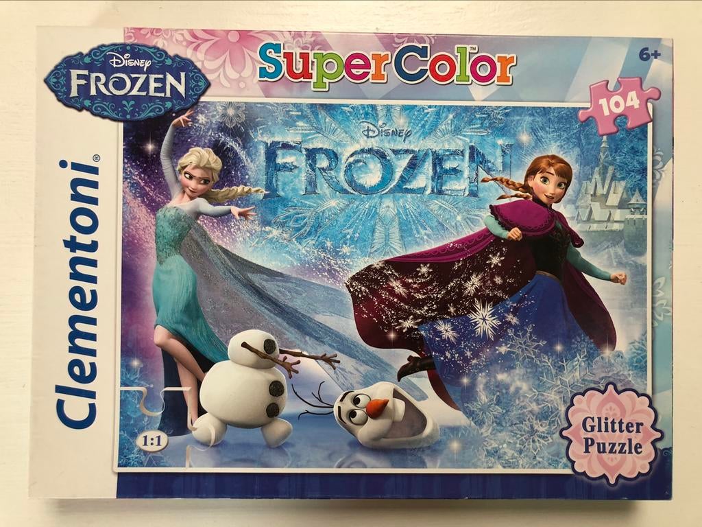 Glitter Puzzle DIsney Frozen Clementoni 104 stuks 6+, Ophalen of Verzenden, Meer dan 50 stukjes, Zo goed als nieuw, 6 jaar of ouder