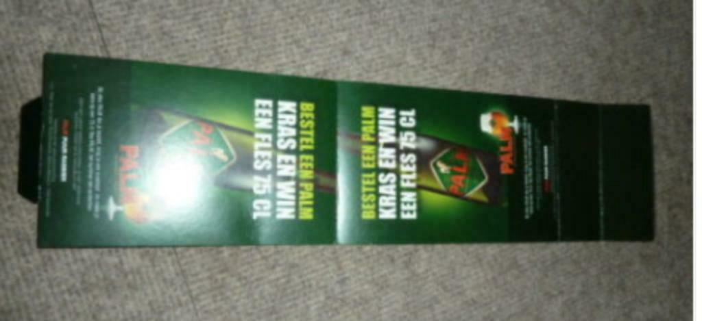 # tafel reclame PALM bestel een palm Kras en win 75cl fles, Verzamelen, Ophalen of Verzenden, Gebruikt, Overige typen, Palm