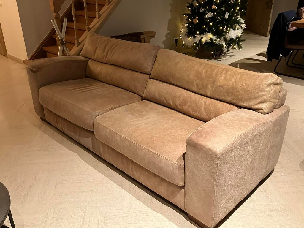 Prachtige ruw lederen bank 3 zits, Maison & Meubles, 200 à 250 cm, Banc droit, Comme neuf, Enlèvement