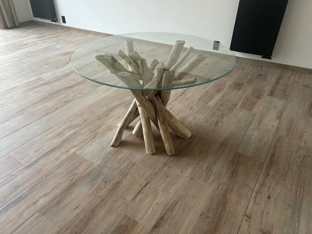 Glazen J-Line tafel te koop, Huis en Inrichting, Tafels | Eettafels, Ophalen, Glas, Rond, Nieuw