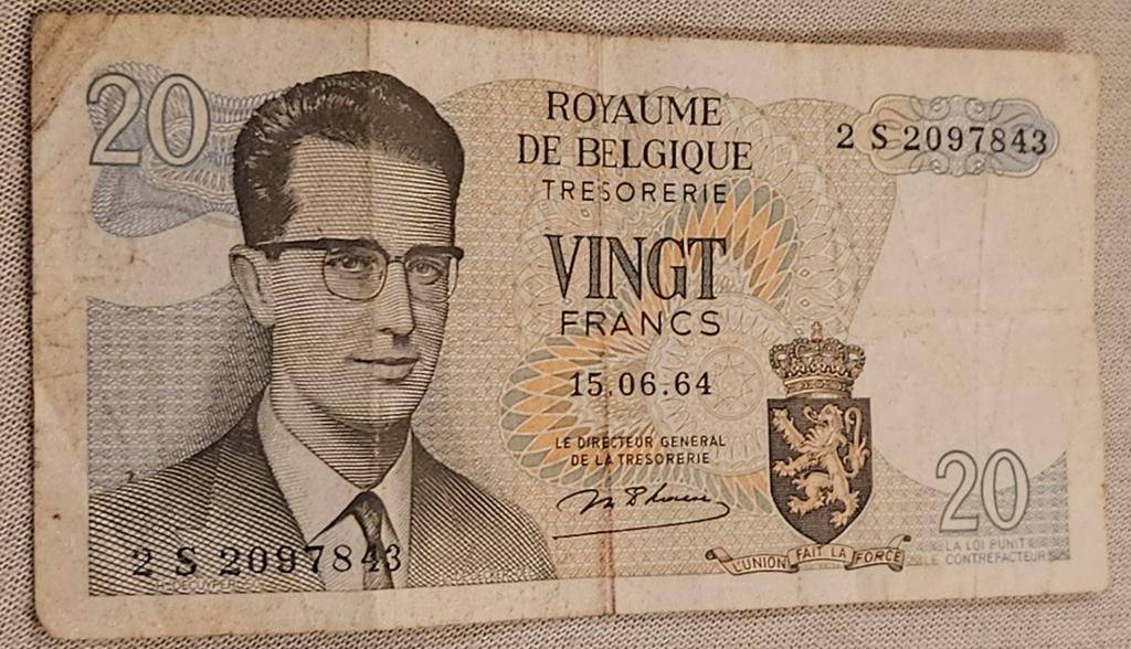 Belgisch bankbiljet van 20 frank uit 1964
Dit is, Postzegels en Munten, Ophalen of Verzenden