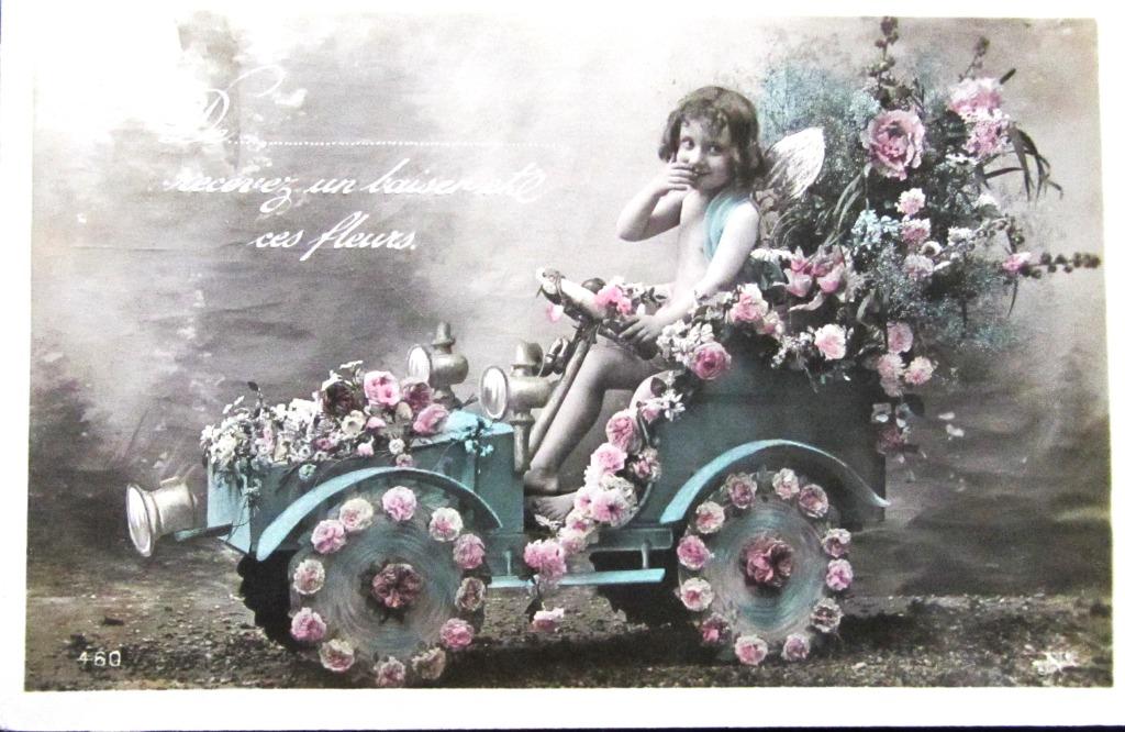 FANTASIEKAARTEN- KIND OP HAAR FIETS, Ophalen of Verzenden, Voor 1920, Gelopen, Voertuig