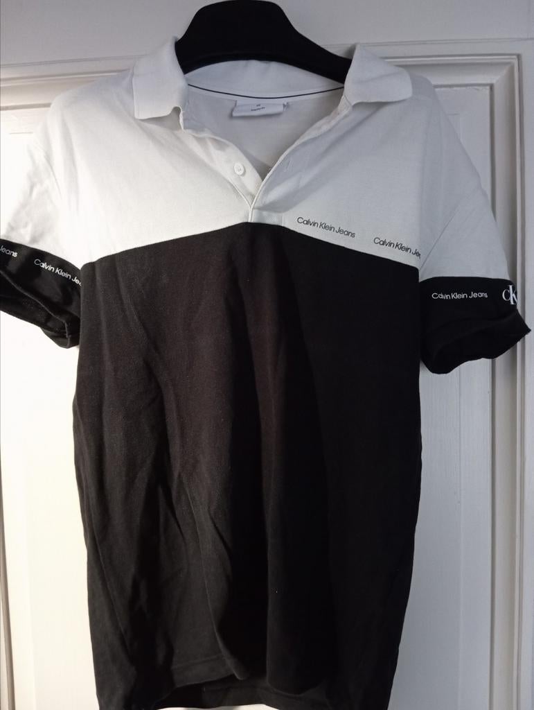 Jean Calvin Klein, polo à manches longues, noir/blanc, xs, Enlèvement ou Envoi, Comme neuf, Blanc