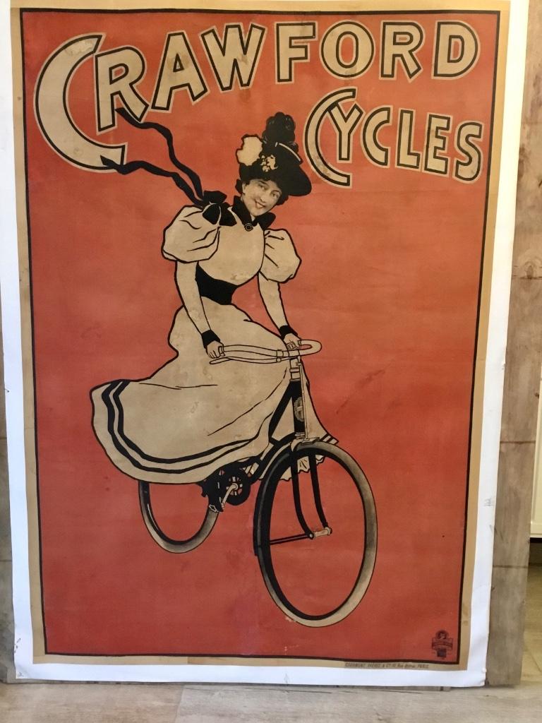 Affiche originale 140x97 cm crawford cycles de 1895, Rectangulaire vertical, Utilisé, Affiche ou Poster pour porte ou plus grand