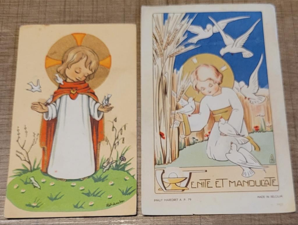 2 oude communiekaartjes (jaren '40-'50), Verzamelen, Ophalen of Verzenden