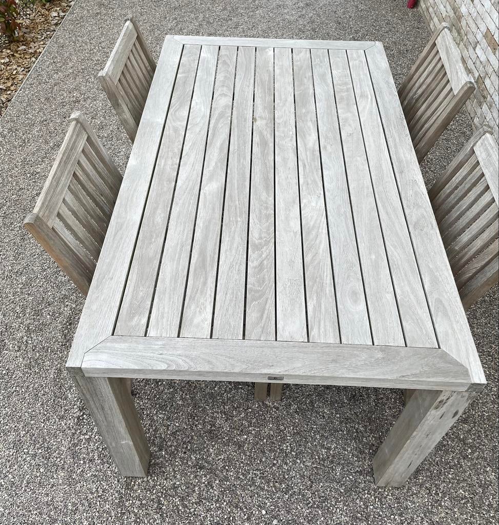 GLOSTER tuinset Teak tafel en 4 stoelen, Ophalen, 4 zitplaatsen, Gebruikt, Teakhout