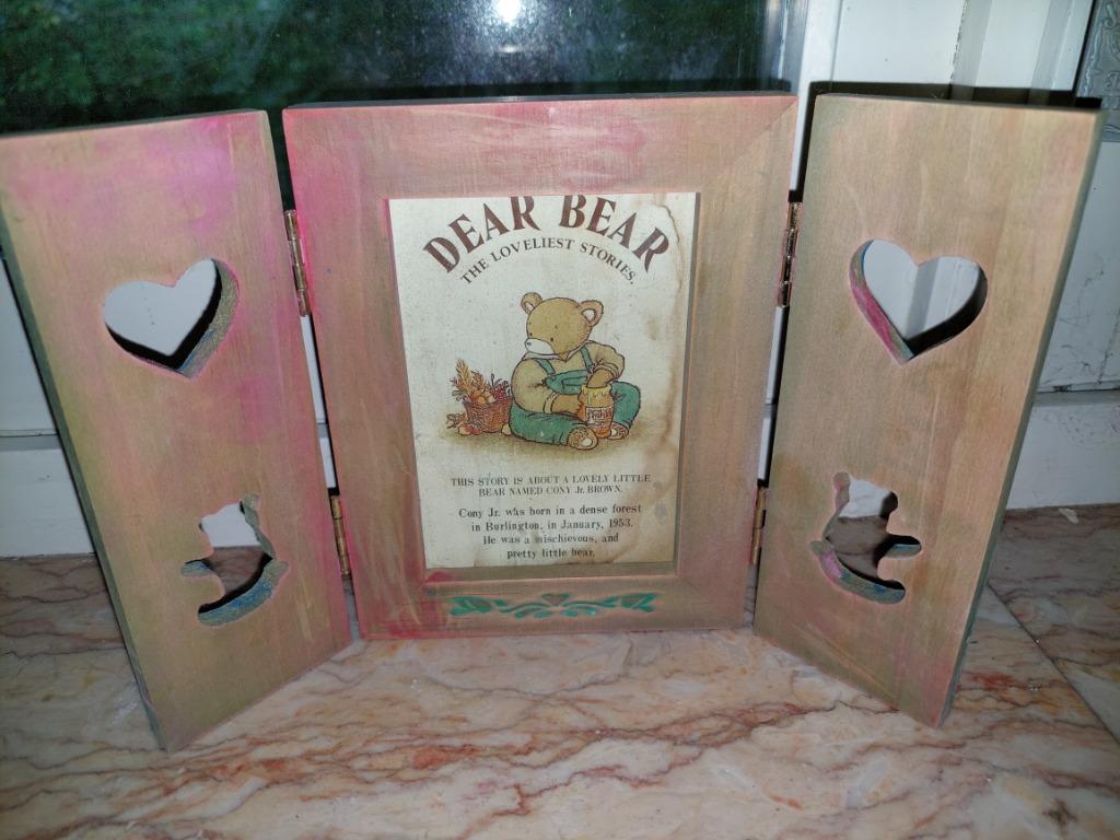 Cadre en bois ours triptyque, Maison & Meubles, Moins de 50 cm, Enlèvement ou Envoi, Utilisé, Bois