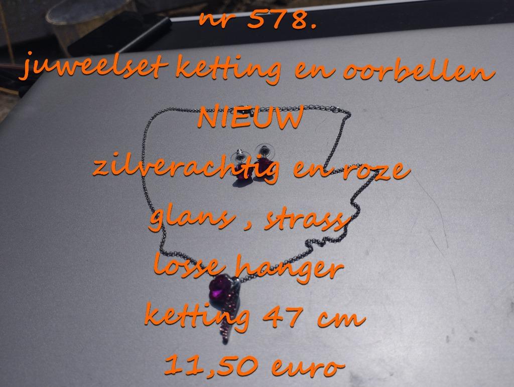 578. Juweelset : ketting en oorbellen , NIEUW , verzending i, Overige materialen, Met strass, Verzenden, Nieuw