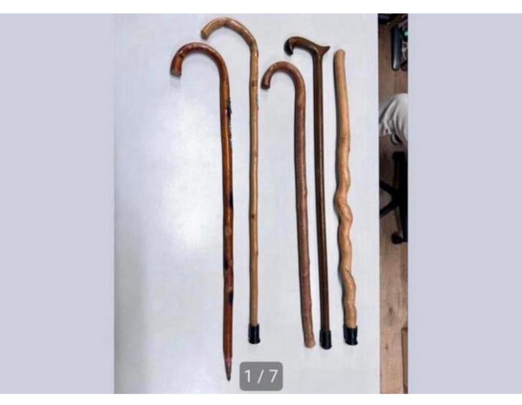 Lot de 5 bâtons de marche anciens - Bâtons de marche en bois, Enlèvement ou Envoi, Comme neuf