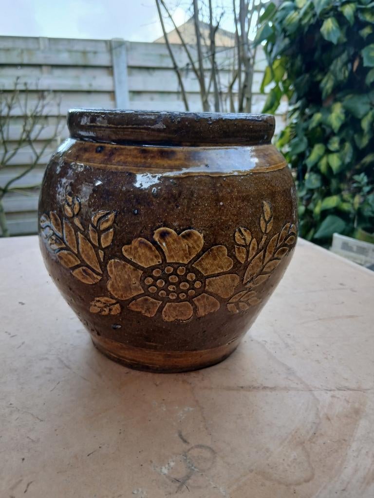 Aardewerk pot Grès bruin, Antiquités & Art, Enlèvement ou Envoi