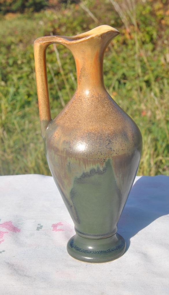 vase cruche décoratif peinture a la coulée vert beige, Enlèvement ou Envoi
